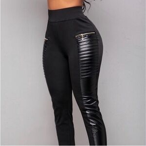 Flamingals Faux‎ Leather Contrast Panel Zipper Detail Leggings Size XS